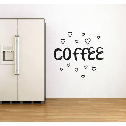 Kitchen Wall Sticker Quote - Coffee With Love Hearts Wall Art Decal - Wall Decor, Mural Christmas Gift