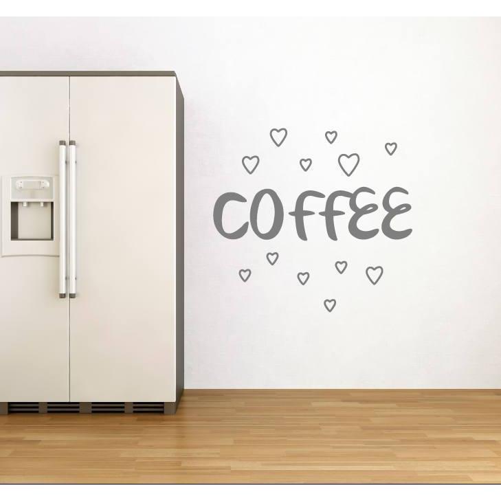 Kitchen Wall Sticker Quote - Coffee With Love Hearts Wall Art Decal - Wall Decor, Mural Christmas Gift