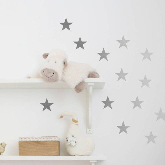 30 Large Silver Metallic Stars - Nursery Wall Decals/Wall Stickers, Wall Art, Vinyl, Wedding, Wallpaper Christmas Gift