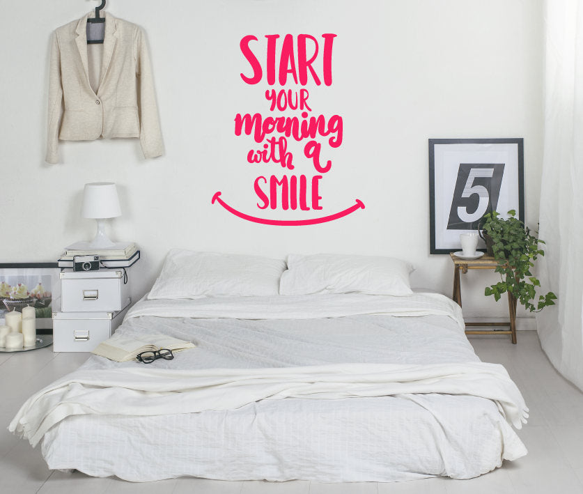 Wall Sticker Quote, Wall Decal - Start Your Monring With A Smile, Wall Art Quote, Motivational, Vinyl, Wall Quotes, Art, Wallpaper