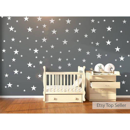 Nursery Wall Stickers - 120 White Stars , Nursery Wall Decals, Star Wall Stickers, Childrens Wall Art, Vinyl, Wallpaper, White Wall Decals