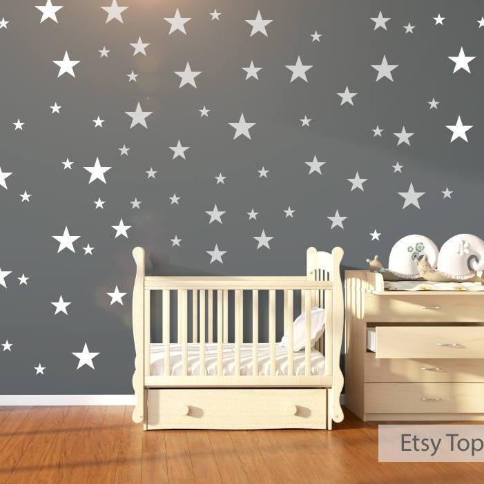 Nursery Wall Stickers - 120 White Stars , Nursery Wall Decals, Star Wall Stickers, Childrens Wall Art, Vinyl, Wallpaper, White Wall Decals