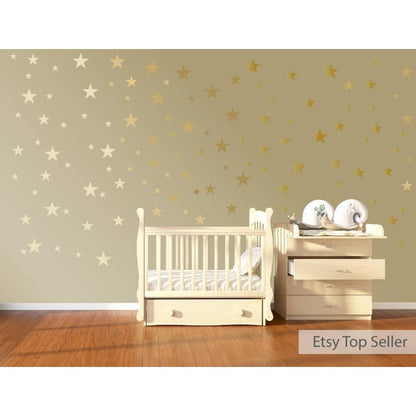 120 Gold Metallic Stars Nursery Wall Decals, Nursery Wall Stickers, Childrens/Baby Wall Art, Baby Shower Gift, Vinyl, Wallpaper Art Decor