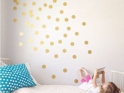 100 Polka Dot Gold Wall Stickers, Gold Dot Wall Decals, Gold Dot Wall Stickers, Polka Dot Stickers, Polka Dot Decals, Gold Wall Decals