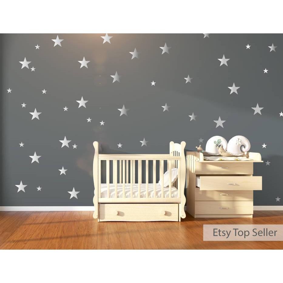 Nursery Wall Decals, Wall Stickers, 120 Silver Metallic Stars, Nursery Wall Stickers, Wall Decals, Wall Art , Vinyl, Wallpaper Home Decor