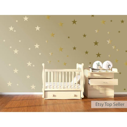 120 Gold Metallic Stars Nursery Wall Decals, Nursery Wall Stickers, Childrens/Baby Wall Art, Baby Shower Gift, Vinyl, Wallpaper Art Decor