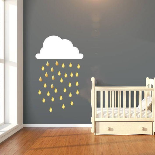 Nursery Wall Decals, Nursery Wall Stickers - Cloud & Gold Metallic Rain Drops, Gold Wall Stickers, Nursery Wall Art, Wall Decor, Home Decor