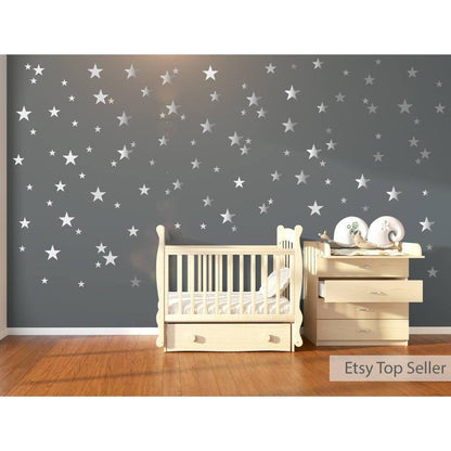 Nursery Wall Decals, Wall Stickers, 120 Silver Metallic Stars, Nursery Wall Stickers, Wall Decals, Wall Art , Vinyl, Wallpaper Home Decor