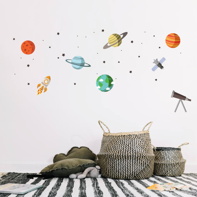 Space Wall Decals, Planet Wall Decals, Outer Space Decals, Outer Space Decor, Nursery Decals, Nursery Wall Art, Kids Wall Decals, 13