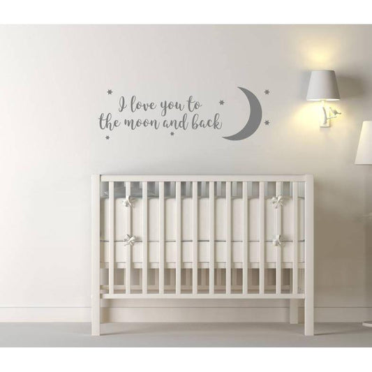 I Love You To The Moon And Back Wall Sticker Quote, Nursery Wall Quote, Wall Decal Quote, Moon Wall Decal, Decal Moon, Moon Sticker, Stars