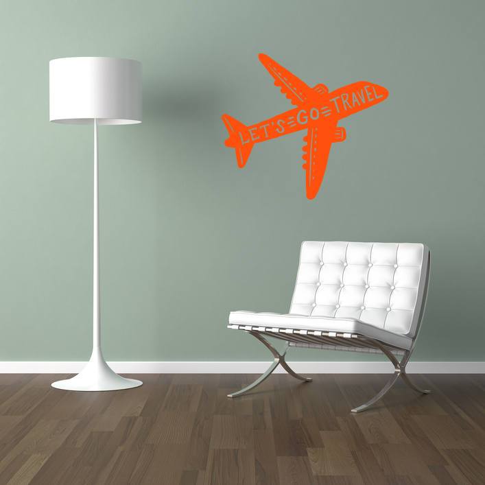 Wall Sticker Quote, Wall Decal Quote, Lets Go Travel, Plane Wall Decal, Plane Wall Sticker, Bedroom Wall Decal, Bedroom Wall Art, Office Art