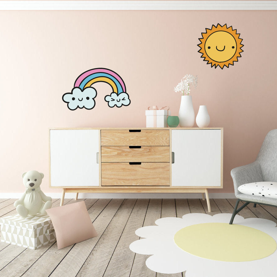 Rainbow Wall Sticker, Rainbow Wall Decal, Sun Wall Decal, Sun Wall Sticker, Rainbow Wall Art, Sun Wall Art, Nursery Decals, Nursery Art, 33