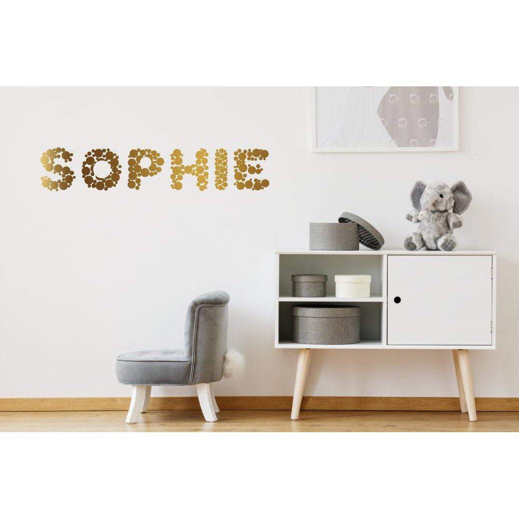 Custom Name Decal, Custom Wall Art, Gold Polka Dots, Polka Dot Decals, Polka Dot Stickers, Personalised Decal, Personalised Sticker, Kids