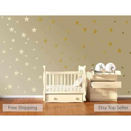 120 Gold Metallic Stars Nursery Wall Decals, Nursery Wall Stickers, Childrens/Baby Wall Art, Baby Shower Gift, Vinyl, Wallpaper Art Decor
