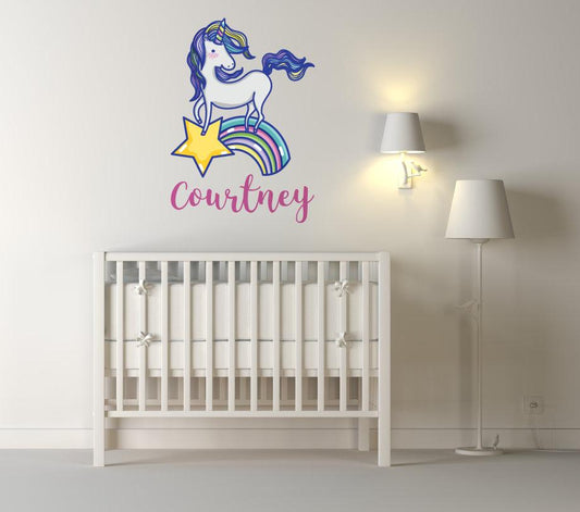 Nursery Wall Sticker, Custom Wall Decal, Unicorn Decals, Rainbow Decal, Personalized Decal, Custom Name Sticker, Kids Wall Decals, Wall Art