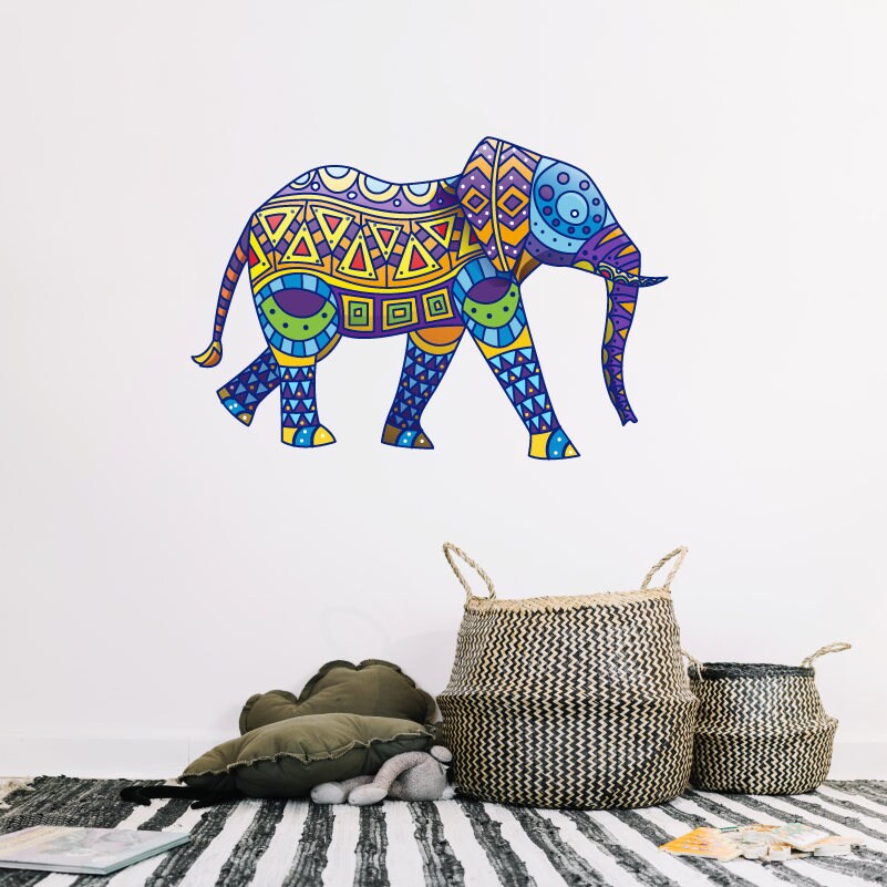Elephant Decal, Elephant Wall Decal, Colourful Art, Colourful Print, Mosaic Art, Wall Decor, Abstract Decal, Decal For Walls, Elephant, 18