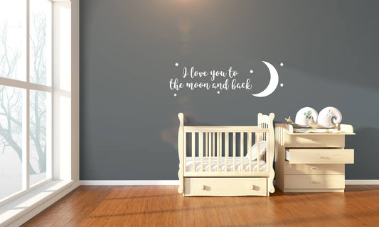 I Love You To The Moon And Back Wall Decal, Nursery Wall Art, Nursery Decal, Nursery Stickers, Moon Sticker, Moon And Stars, Stars, 165