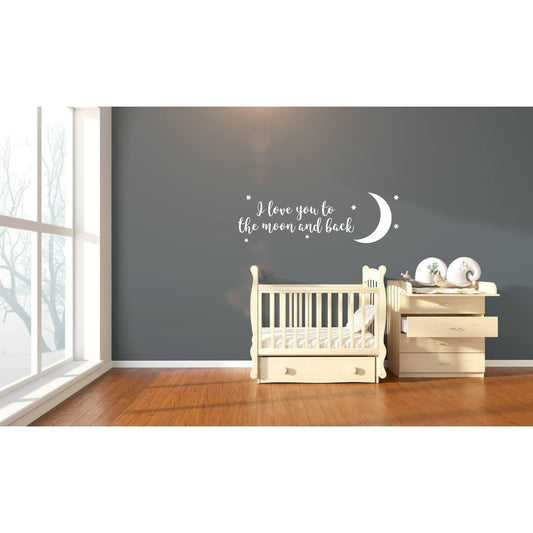 I Love You To The Moon And Back Wall Decal, Nursery Wall Art, Nursery Decal, Nursery Stickers, Moon Sticker, Moon And Stars, Stars, 165