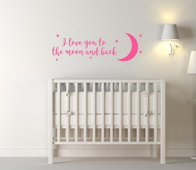 I Love You To The Moon And Back Wall Decal, Nursery Wall Art, Nursery Decal, Nursery Stickers, Moon Sticker, Moon And Stars, Stars, 165