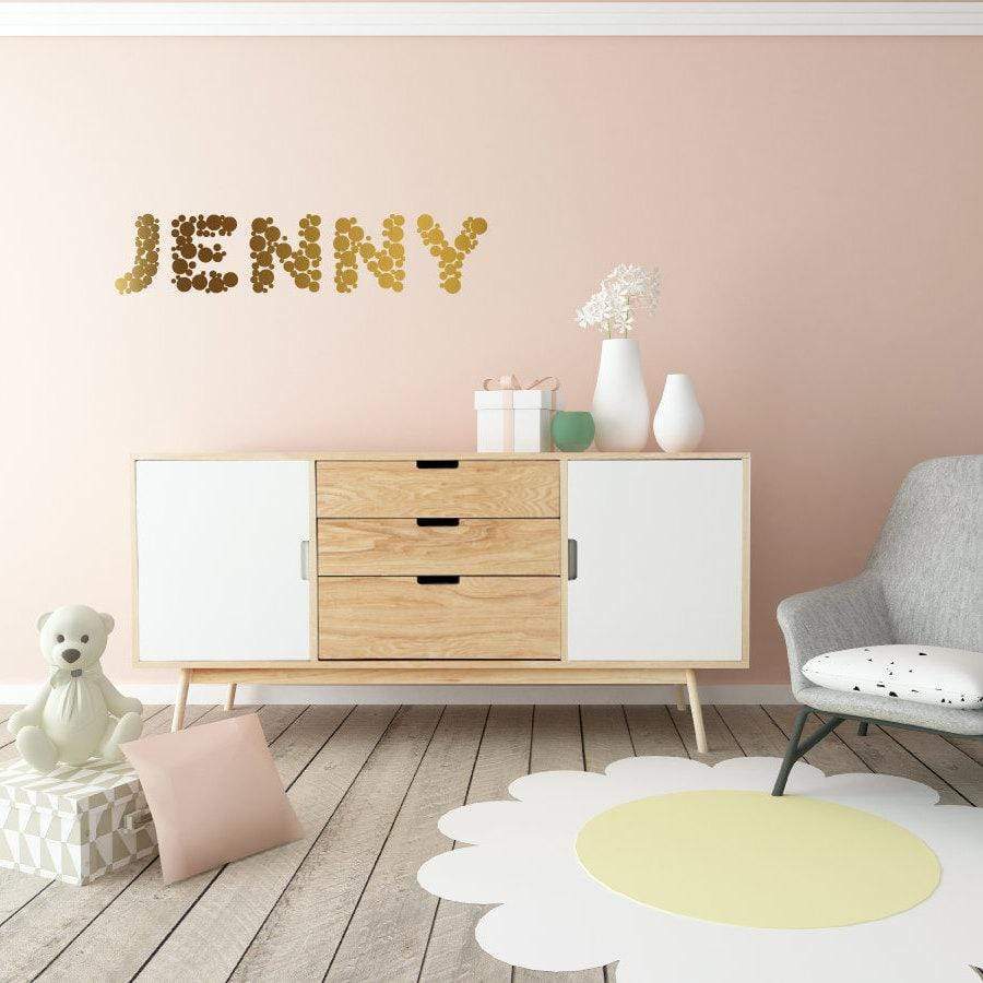 Custom Name Decal, Custom Wall Art, Gold Polka Dots, Polka Dot Decals, Polka Dot Stickers, Personalised Decal, Personalised Sticker, Kids