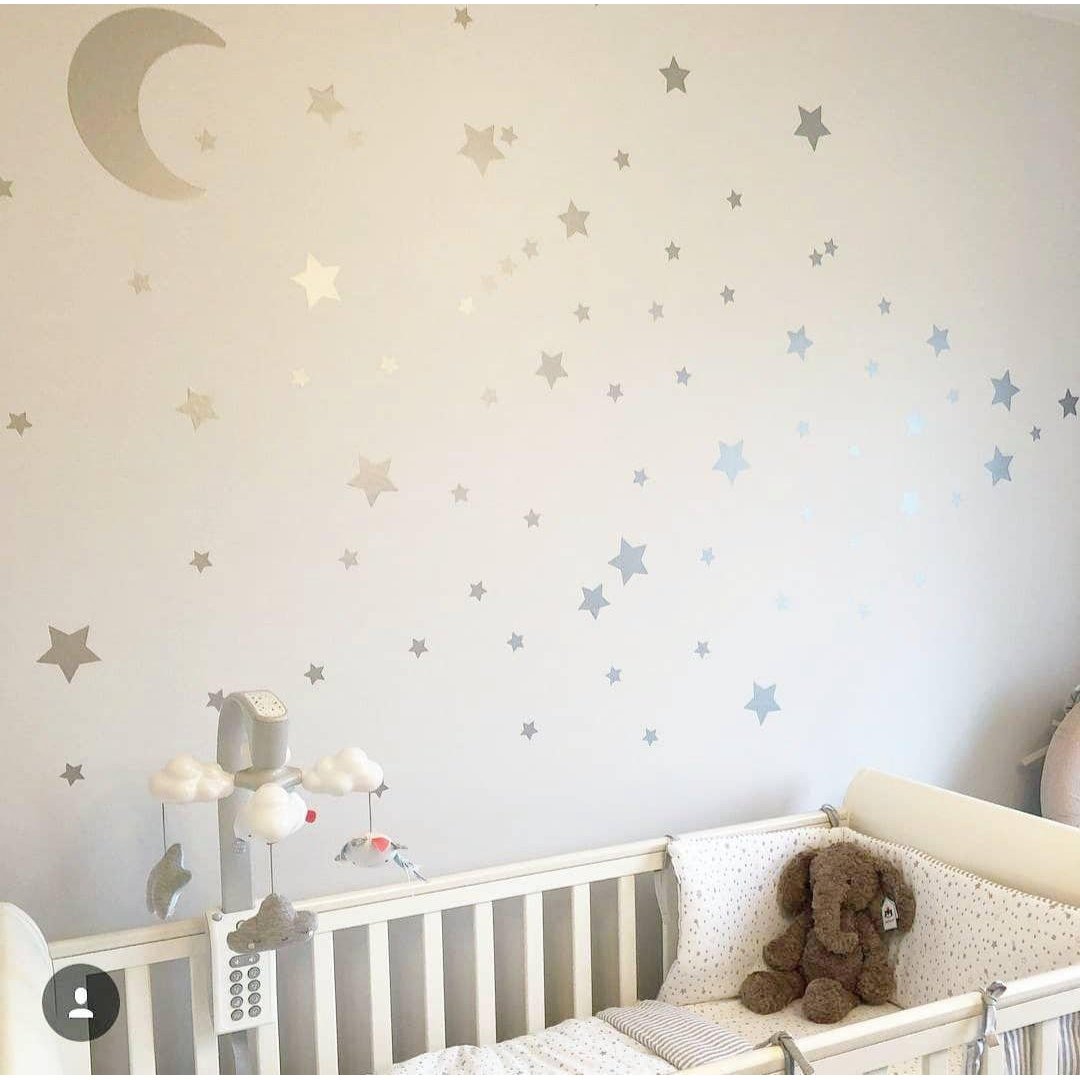 Moon Stars Wall stickers, Nursery Wall Art, Decals For Nursery, Decals For Kids, Stickers For Children, Silver Wall Art, Star Wall Stickers