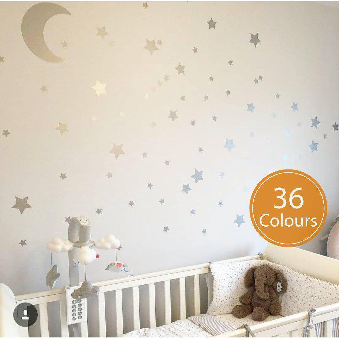 Moon And Star Decals, Silver Stars Stickers, Nursery Wall decals, Moon Decals, Stars Decals, Decals For Children, Kids Decals, Wall Art