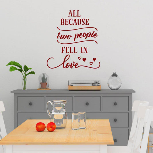 All Because Two People Fell In Love Family Wall Sticker Quote