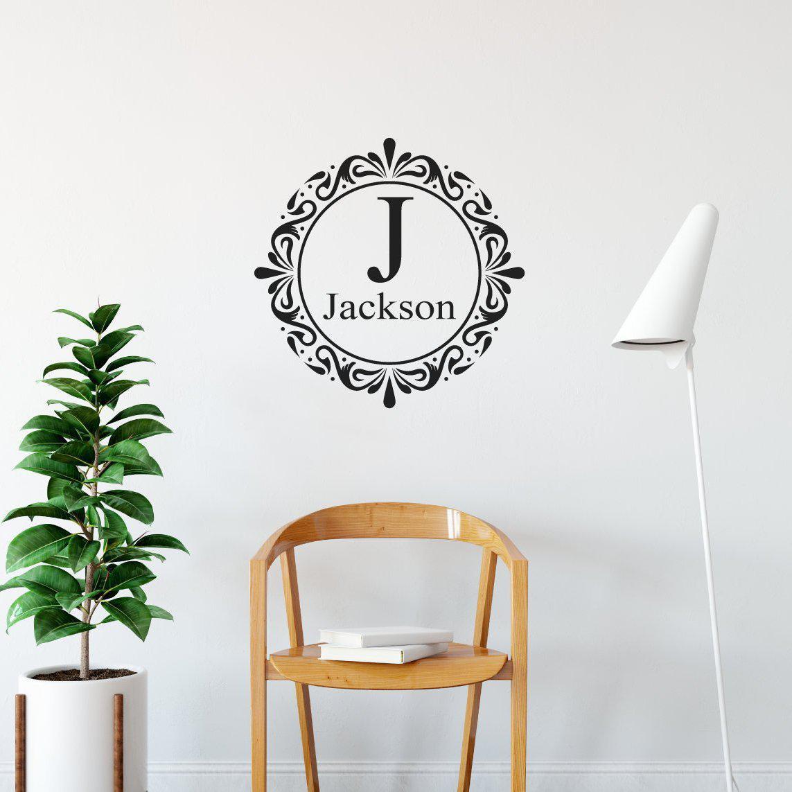 Family Initial & Surname Decorative Personalised Wall Sticker