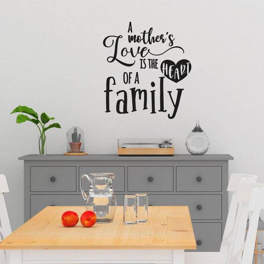A Mother's Love Is The Heart Of A Family, Wall Sticker Quote.