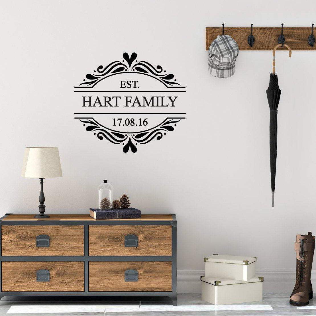 Family Initial Surname & Year Decorative Personalised Wall Sticker