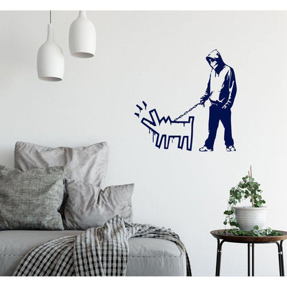 Banksy Wall Sticker Hooded Man With Hand Drawn Dog