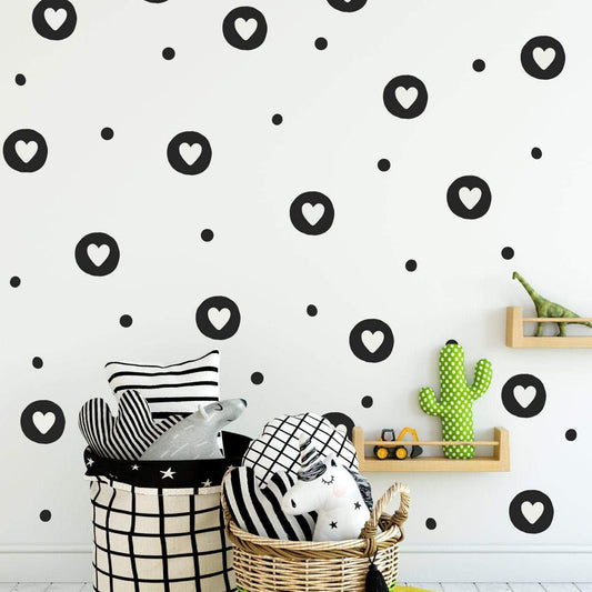 Irregular Circles With Hearts & Polka Dots Wall Stickers