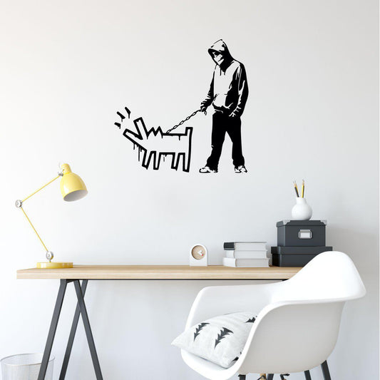 Banksy Wall Sticker Hooded Man With Hand Drawn Dog