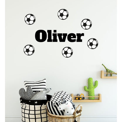 Customised Boys Name With Footballs Wall Sticker