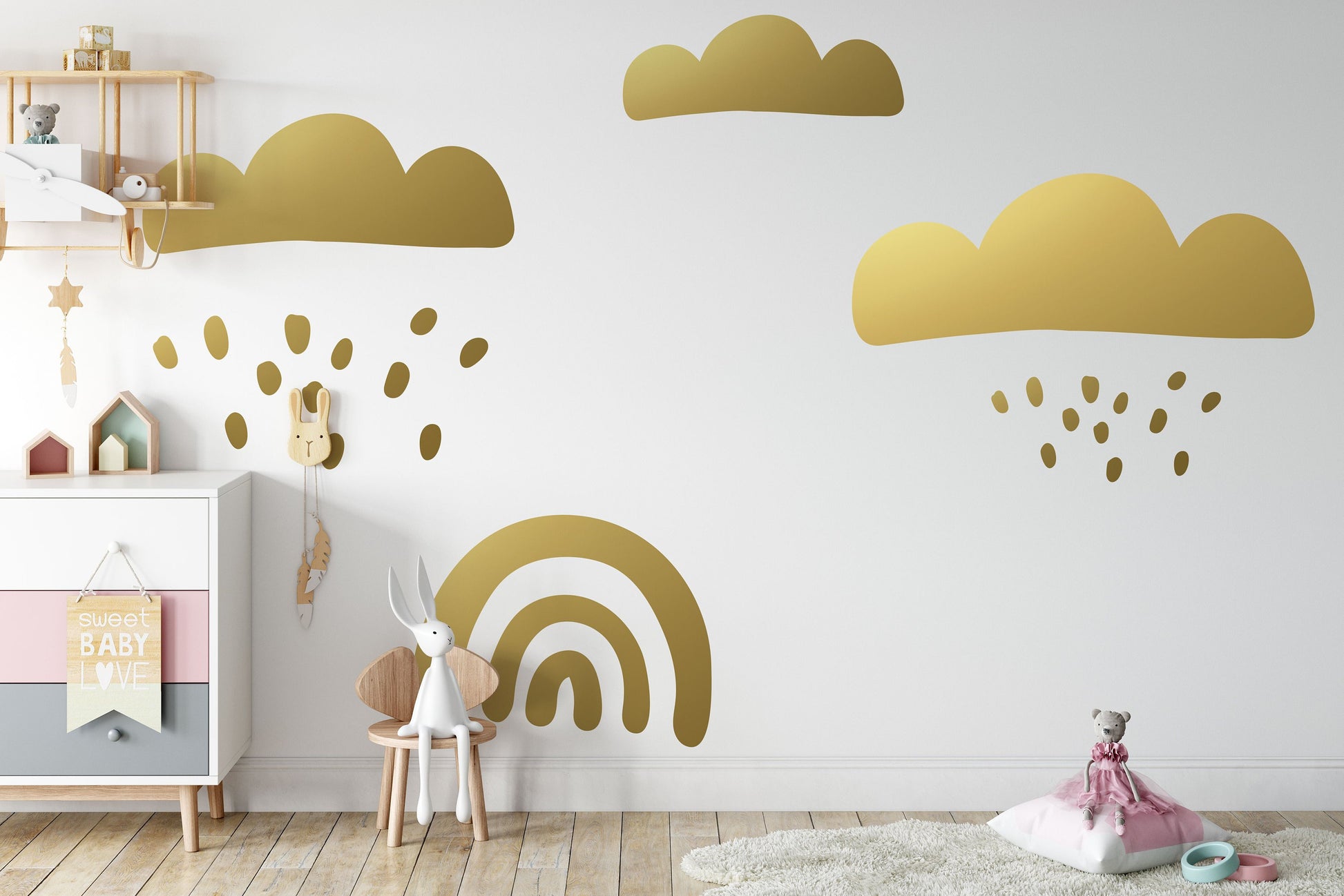 Large Rain Clouds And Rainbow Childrens Wall Sticker