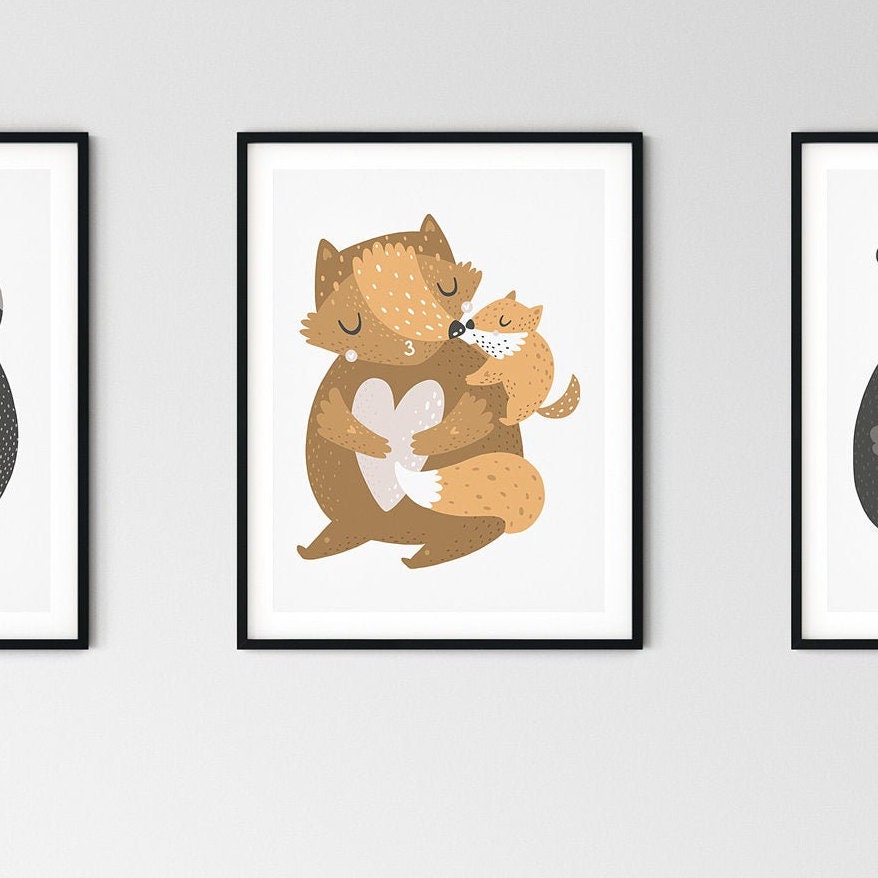 Set Of 3 Hand Drawn Animal Nursery Prints