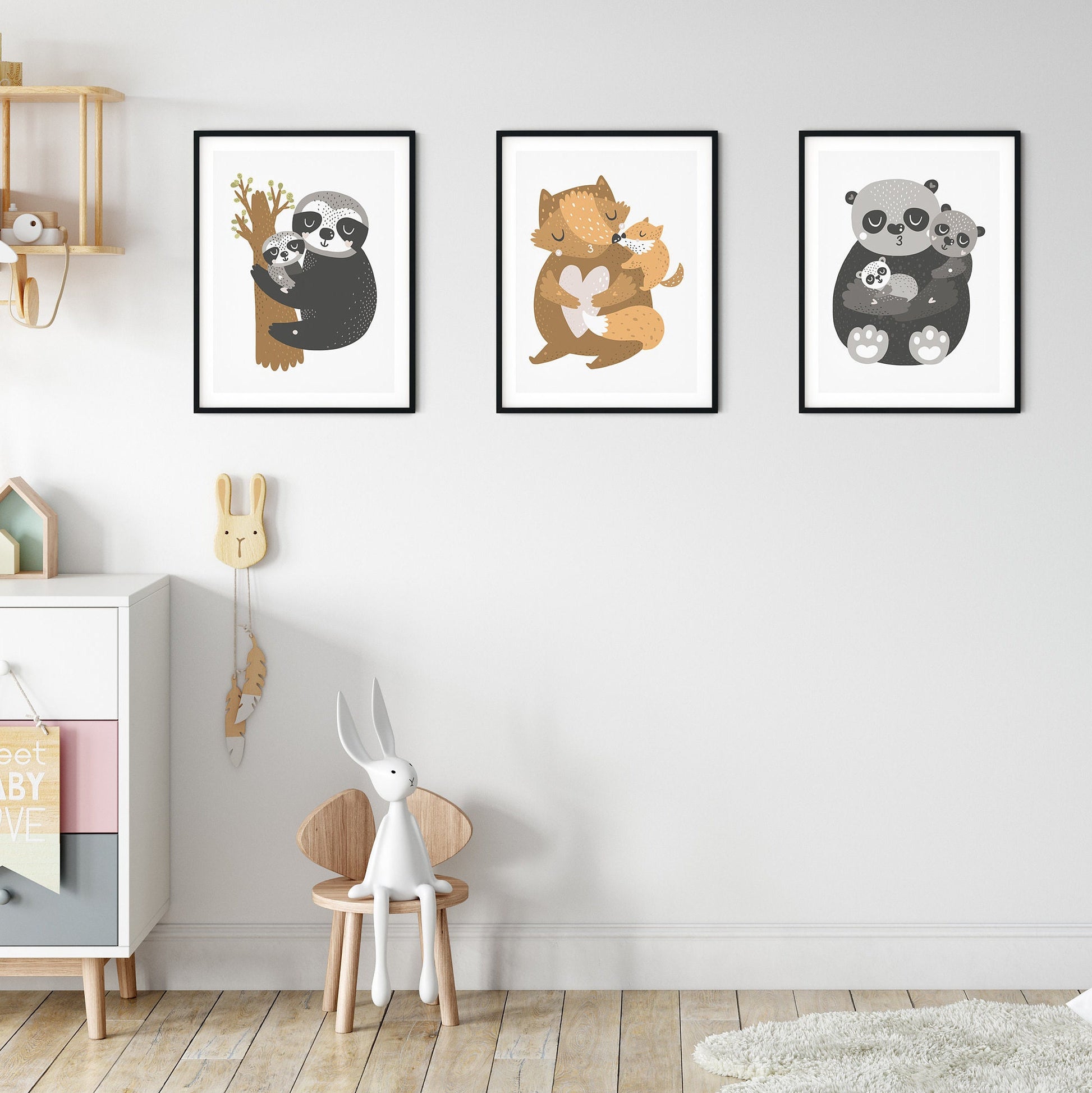 Set Of 3 Hand Drawn Animal Nursery Prints