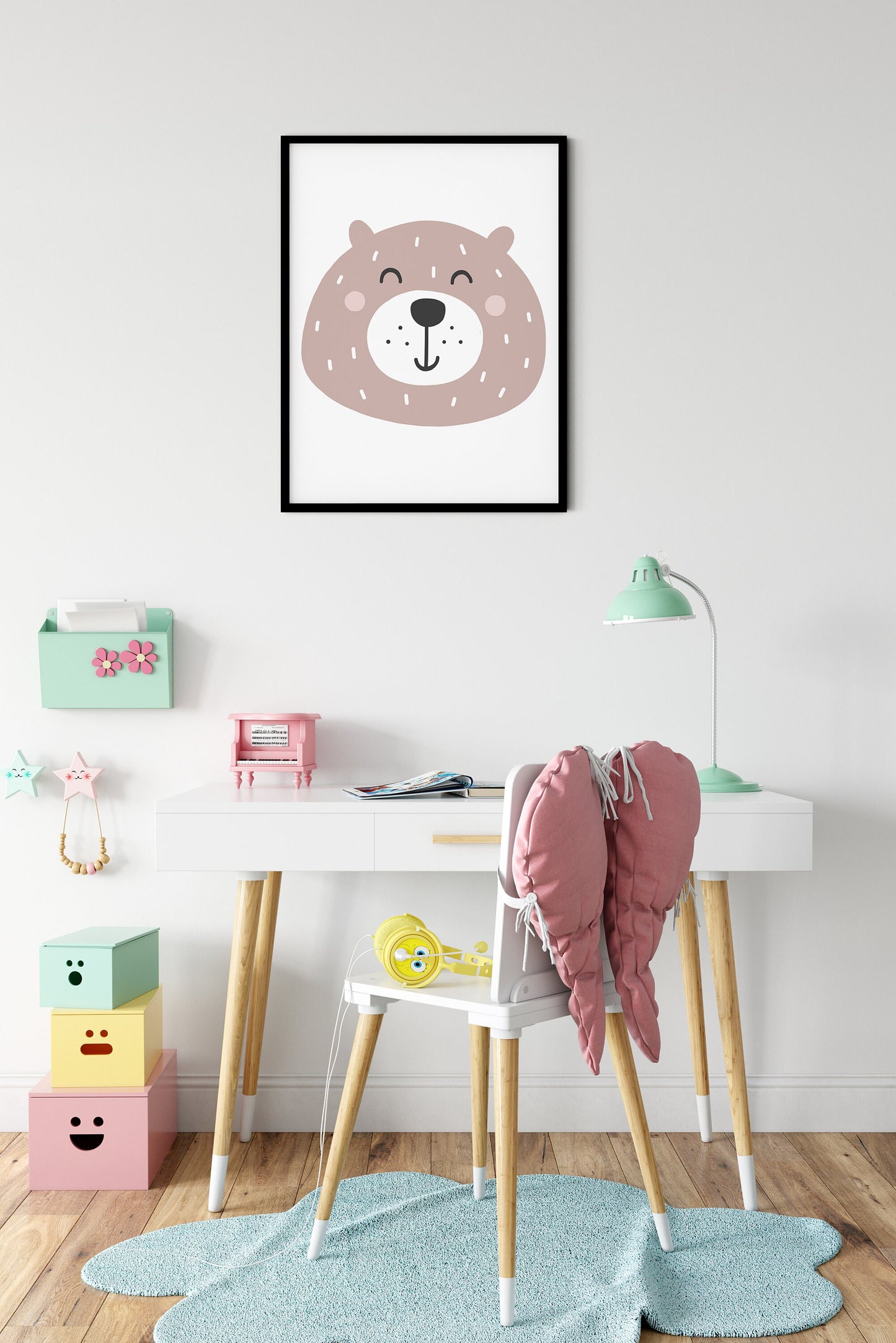 Cute Scandi Bear Wall Print