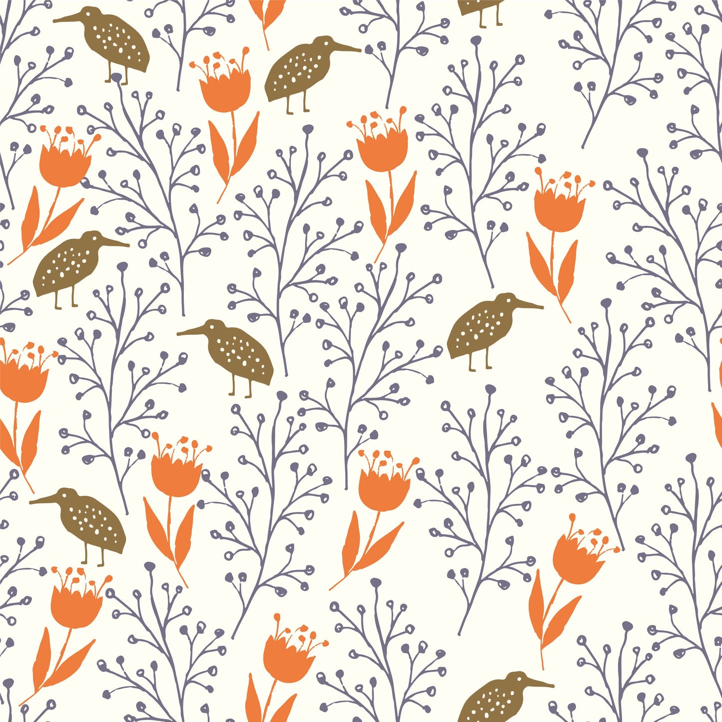 Orange Floral & Bird Vinyl Wrap Print