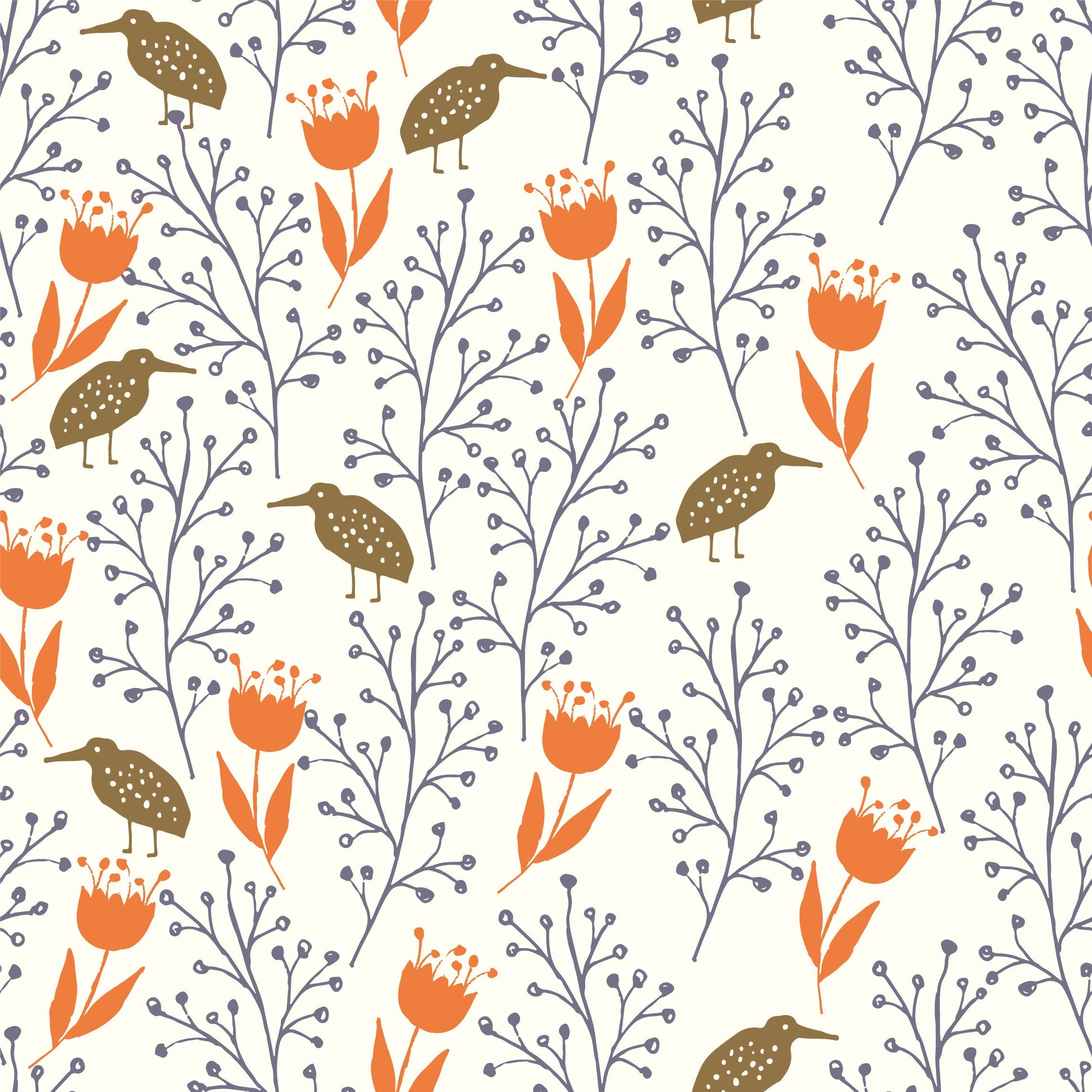 Orange Floral & Bird Vinyl Wrap Print