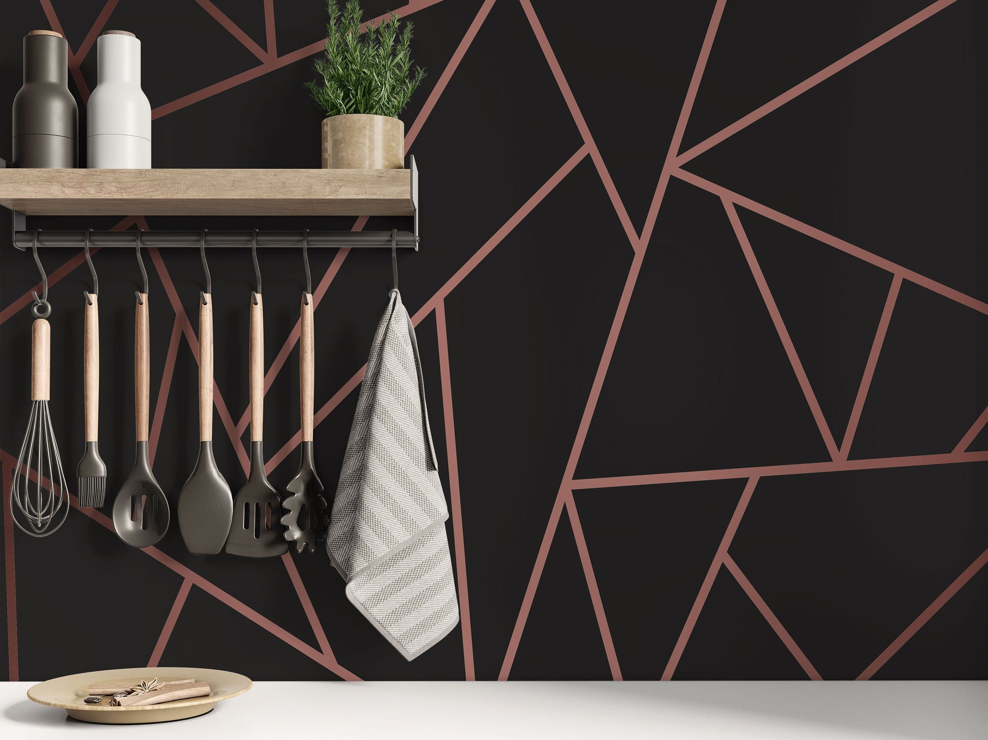 Furniture Stickers Self-Adhesive Geometric Rose Gold & Black Vinyl Sticker Wrap Vinyl Wraps For Furniture