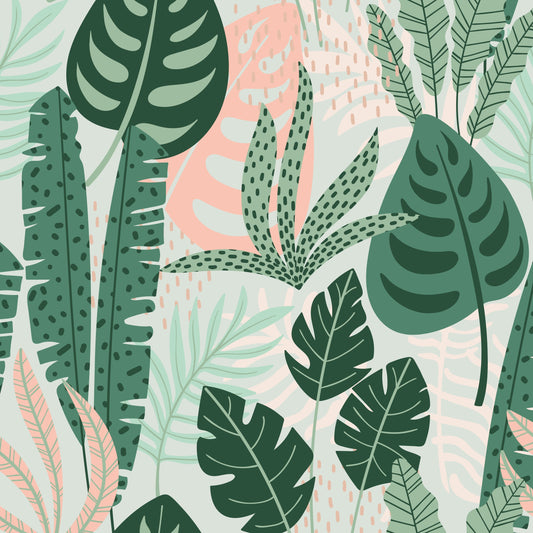 Removable Self-Adhesive Vinyl Stickers Light Tropical Rainforest Leaf Vinyl Furniture Wrap