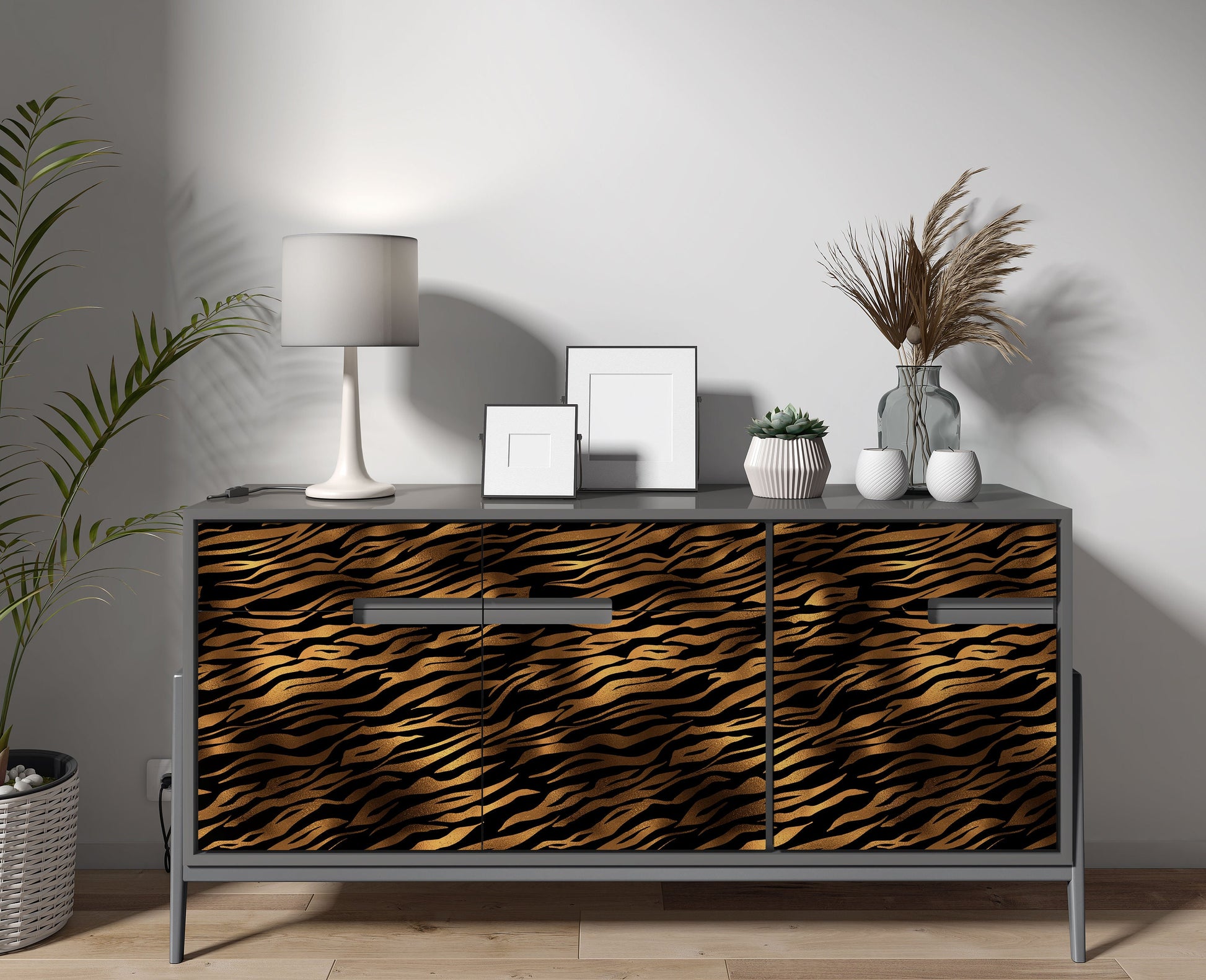 Dark Tiger Print Foil Effect Vinyl Furniture Wrap