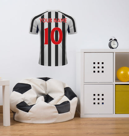 Black & White Stripes Personalised Football Shirt Wall Sticker