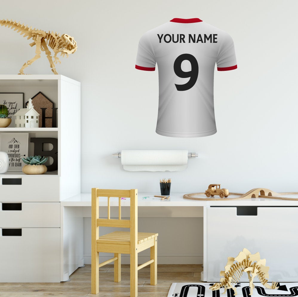 Red & White Personalised Football Shirt Wall Sticker