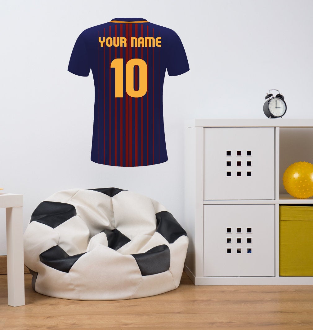 Blue & Red Stripes Personalised Football Shirt Wall Sticker