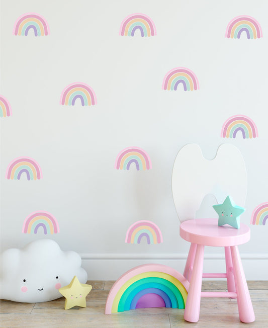 24 Pastel Rainbow Wall Art Stickers Decals - Old Style