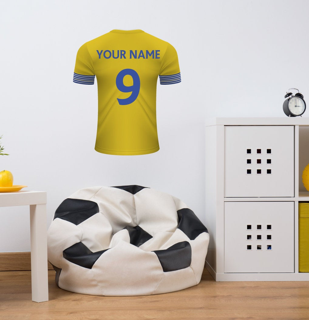 Yellow & Blue Personalised Football Shirt Wall Sticker