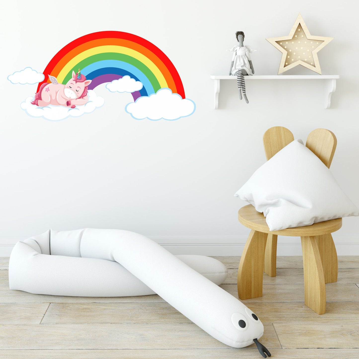 Rainbow Wall Sticker With Sleeping Unicorn & Clouds