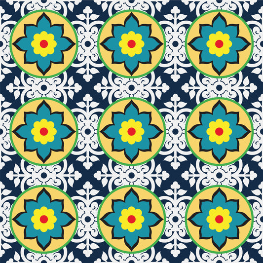 Blue & Yellow Floral Tile Stickers Pack